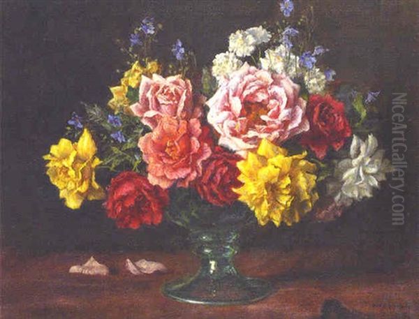 A Still Life Of Roses In A Vase Oil Painting by Frank Moss Bennett