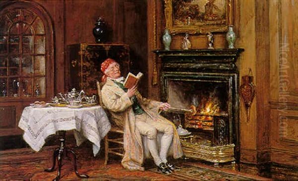 Relaxing By The Fire Oil Painting by Frank Moss Bennett