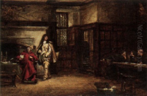 Cardinal Mazarin Reviewing The Cavalier's Petition Oil Painting by Frank Moss Bennett