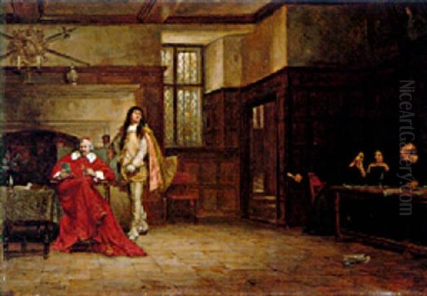 Cardinal Mazarin Reviewing The Cavalier's Petition Oil Painting by Frank Moss Bennett