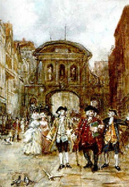 Doctor Johnson And Boswell At Temple Bar, London Oil Painting by Frank Moss Bennett