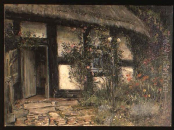 Cottage And Garden, Bosbury Oil Painting by Frank Moss Bennett