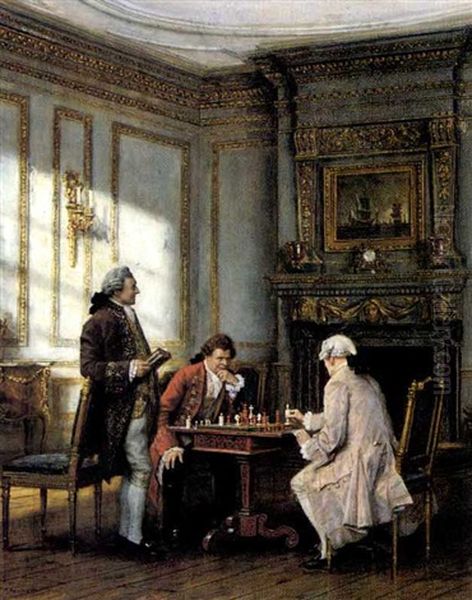 The Game Of Chess Oil Painting by Frank Moss Bennett