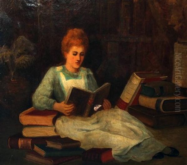 Young Lady Reading A Book Oil Painting by Lilian Langrishe Bennett