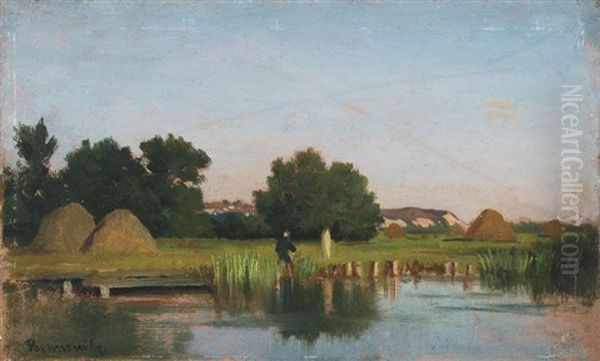 Sommerliche Boddenlandschaft Mit Angler Oil Painting by Karl Bennewitz von Loefen the Elder