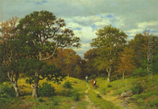 Waldlandschaft Mit Einer Bauerin Und Einer Kuh Vorn Auf Dem Weg Oil Painting by Karl Bennewitz von Loefen the Elder