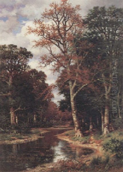 Herbstliche Waldlandschaft Oil Painting by Karl Bennewitz von Loefen the Elder