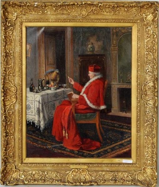 Cardinal And Parrot Oil Painting by Jules Benoit-Levy