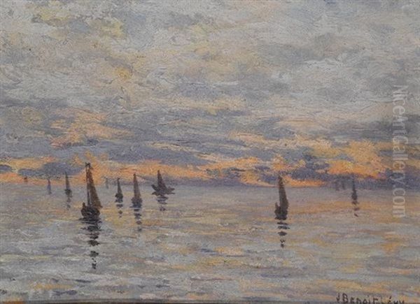 Crepuscule Sur La Mer A Volendam (hollande) Oil Painting by Jules Benoit-Levy