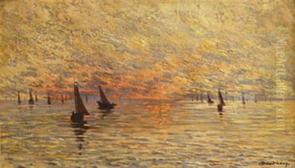 Regate Soleil Couchant Oil Painting by Jules Benoit-Levy