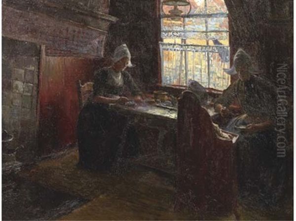 Women In An Interior, Volendam Oil Painting by Jules Benoit-Levy