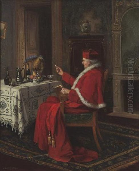 Le Cardinal Et Son Perroquet Oil Painting by Jules Benoit-Levy