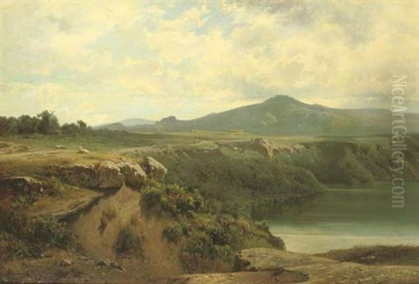 An Extensive Undulating Landscape In Summer Oil Painting by Jean Achille Benouville