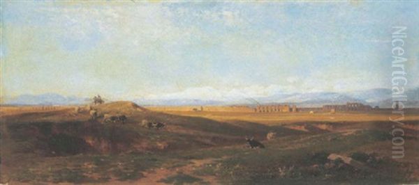 L'aqueduc De Claude Dans La Campagne Romaine Oil Painting by Jean Achille Benouville