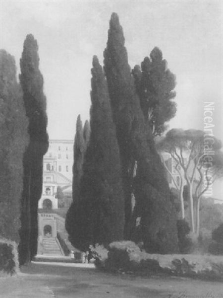 Vue Des Jardins De La Villa D'este A Tivoli Oil Painting by Jean Achille Benouville