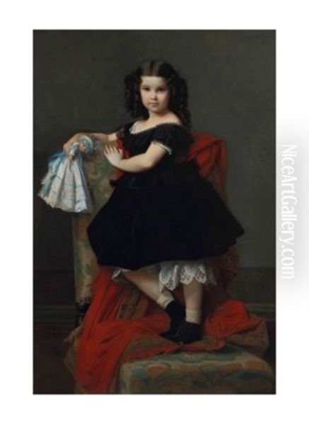 Portrait De Petite Fille A La Poupee Oil Painting by Leon Benouville