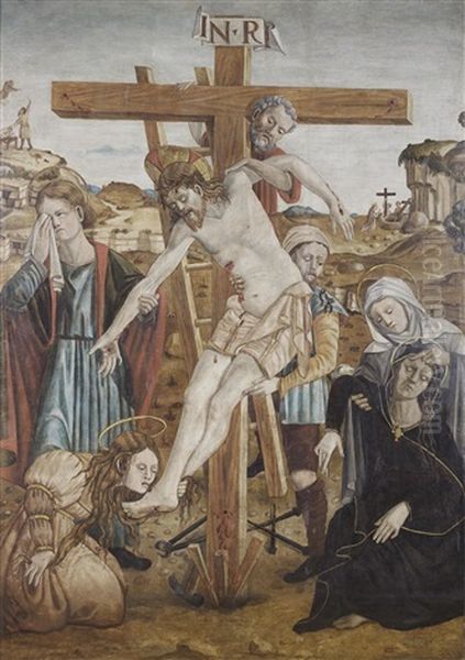 The Deposition, With The Sacrifice Of Isaac In The Distance Oil Painting by Alesso Di Benozzo