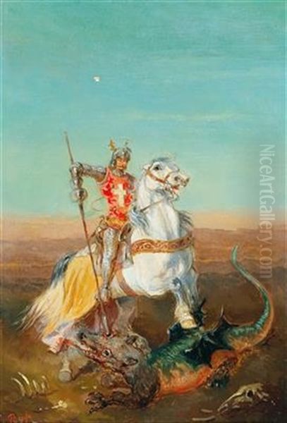 St George And The Dragon Oil Painting by Alexander Franz Von Bensa