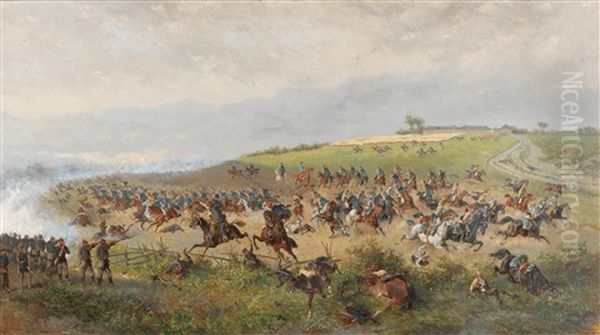 The Battle Of Konigsgratz Oil Painting by Alexander Franz Von Bensa