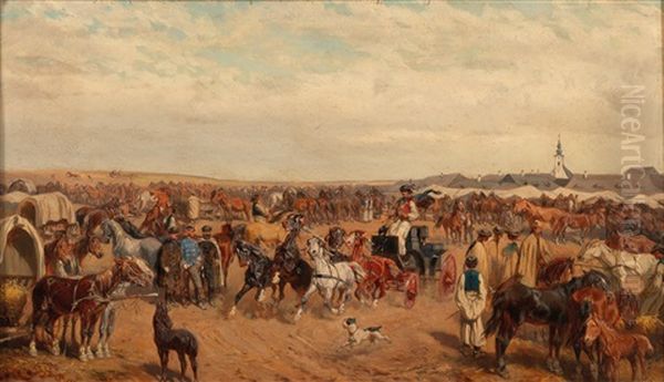 Horsemarket Near Debreczin Oil Painting by Alexander Franz Von Bensa