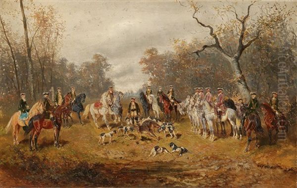 After A Successful Hunt Oil Painting by Alexander Franz Von Bensa