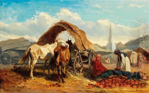 Market Day Oil Painting by Alexander Franz Von Bensa