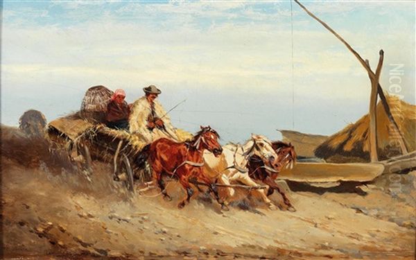 Hungarian Farmers Returning Home Oil Painting by Alexander Franz Von Bensa