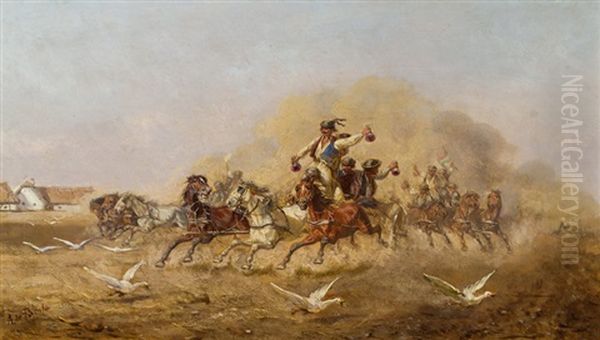 Ungarische Reiter Oil Painting by Alexander Franz Von Bensa