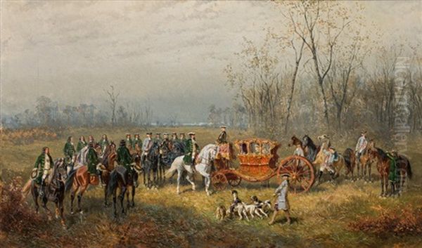 Departure For The Hunt Oil Painting by Alexander Ritter Von Bensa