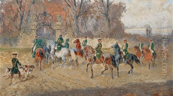 Returning Home After A Successful Hunt Oil Painting by Alexander Ritter Von Bensa