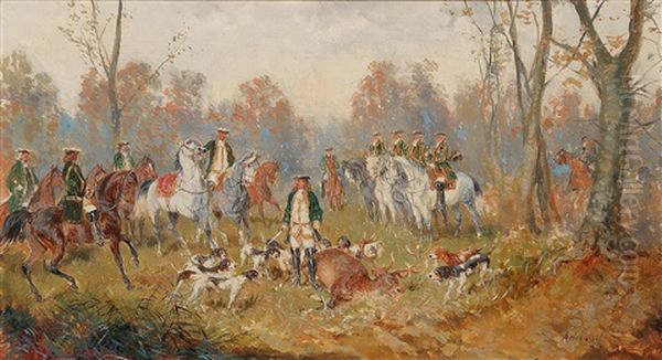 Successful Hunt Oil Painting by Alexander Ritter Von Bensa