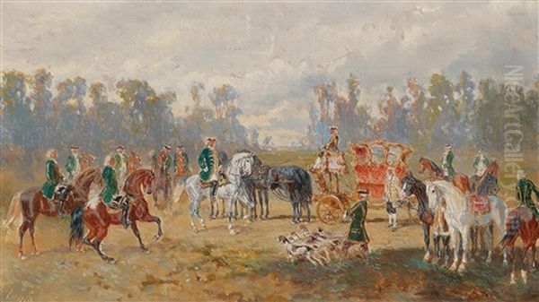 Setting Off For The Hunt Oil Painting by Alexander Ritter Von Bensa