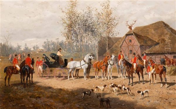 Aufbruch Zur Jagd; Der Kaiser Franz Joseph I Und Sein Gefolge Bei Der Rennbahn (2 Works) Oil Painting by Alexander Ritter Von Bensa