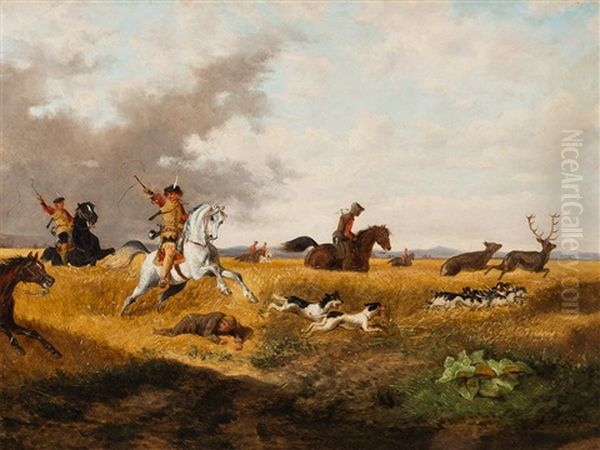 Hunting Scene Oil Painting by Alexander Ritter Von Bensa