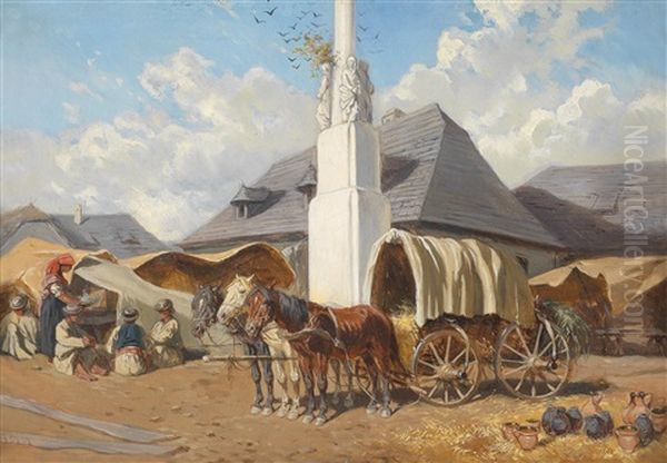 Markt In Szolnok Oil Painting by Alexander Ritter Von Bensa