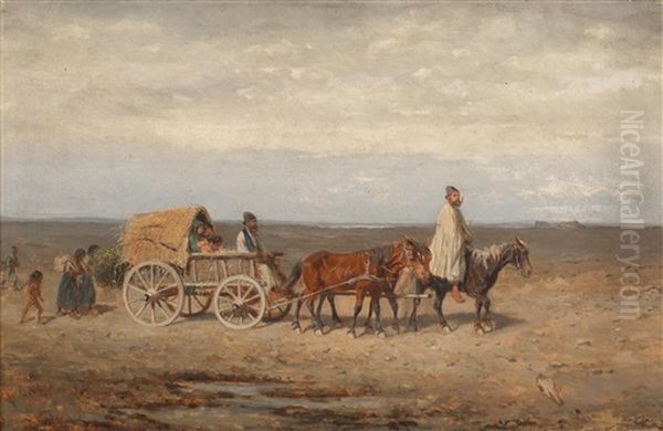 Fuhrwerk In Der Puszta Oil Painting by Alexander Ritter Von Bensa