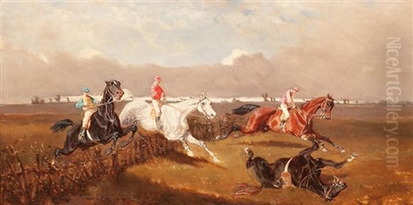 Carrera De Caballos Y Batalla (pair) Oil Painting by Alexander Ritter Von Bensa