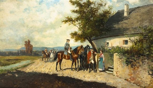 Erfrischung Auf Der Spazierfahrt Oil Painting by Alexander Ritter Von Bensa