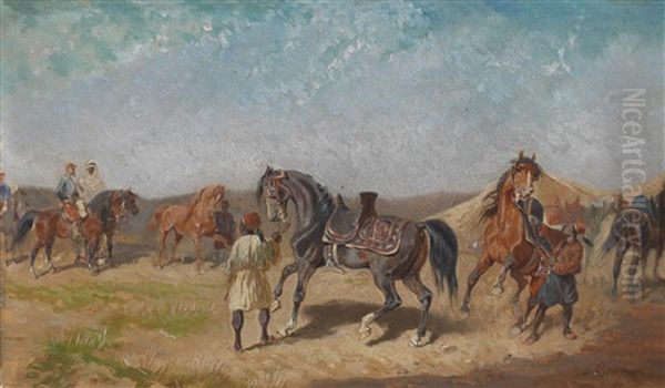 Nordafrikanisches Reiterlager Oil Painting by Alexander Ritter Von Bensa