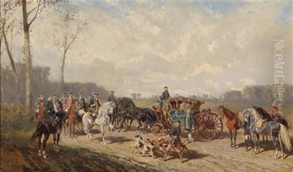 Begegnung Beim Ausritt Oil Painting by Alexander Ritter Von Bensa