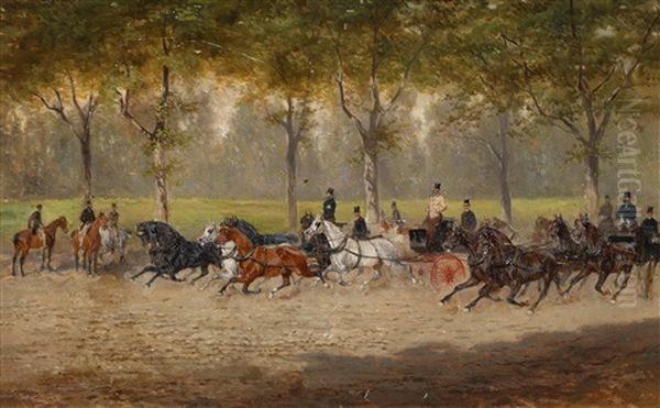 Kutschenrennen Im Wiener Prater (?) Oil Painting by Alexander Ritter Von Bensa