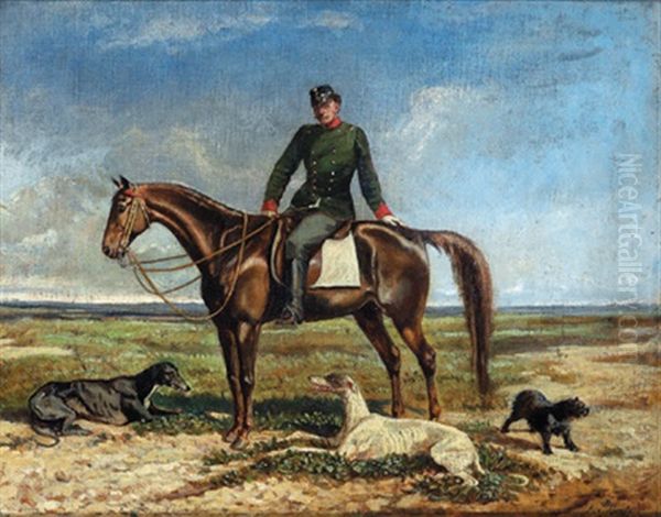 Ein Berittener Offizier Mit Seinen Hunden In Der Ungarischen Puszta Oil Painting by Alexander Ritter Von Bensa