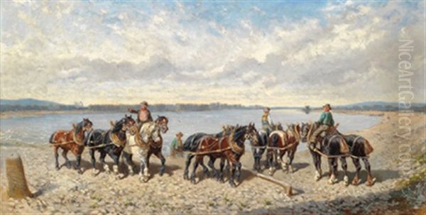 Treidelpferde An Der Donau Oil Painting by Alexander Ritter Von Bensa