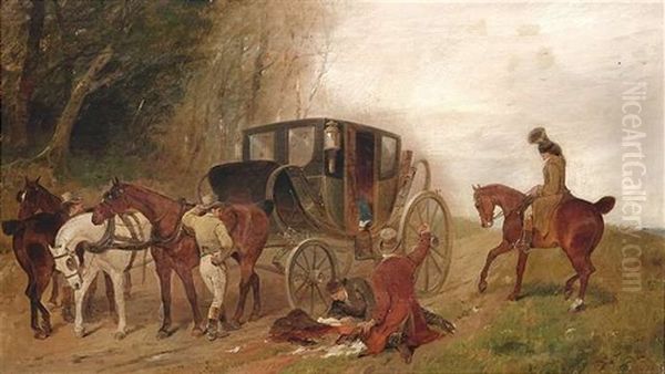 Uberfall Auf Die Insassen Einer Reisekutsche Oil Painting by Alexander Ritter Von Bensa