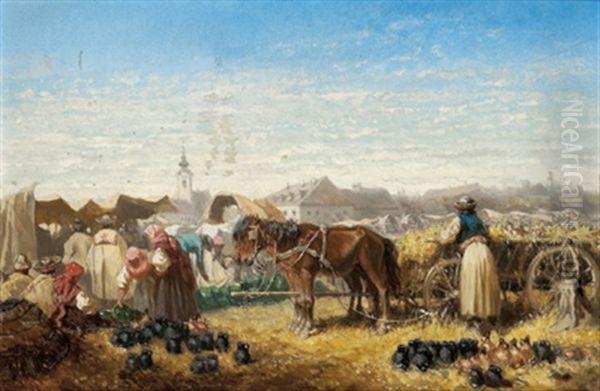 Markt Vor Einem Ungarischen Dorf Oil Painting by Alexander Ritter Von Bensa