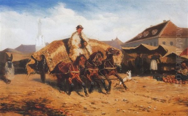 Szolnoki Piacteren (at The Market Place In Szolnok) Oil Painting by Alexander Ritter Von Bensa