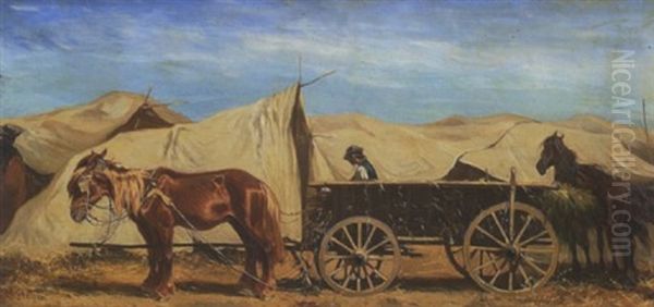 Pferdefuhrwerk Vor Einem Ungarischen Zigeunerlager Oil Painting by Alexander Ritter Von Bensa