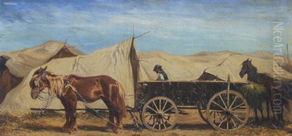 Pferdefuhrwerk Vor Einem Ungarischen Zigeunerlager Oil Painting by Alexander Ritter Von Bensa