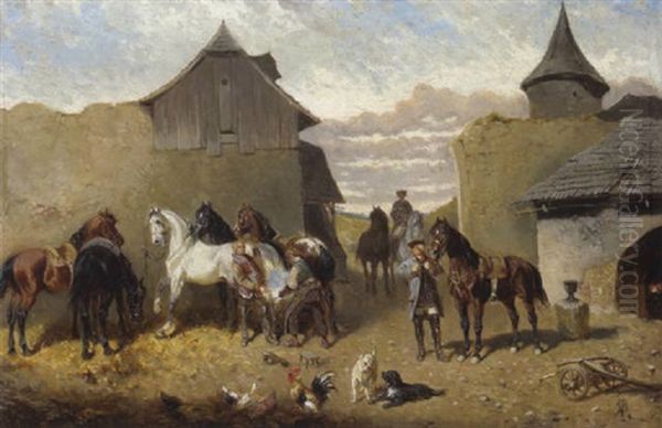 Beim Hufschmied Oil Painting by Alexander Ritter Von Bensa