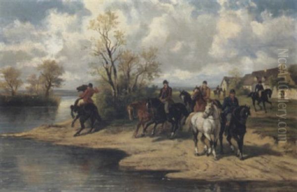 Reiter Am Flusufer Oil Painting by Alexander Ritter Von Bensa